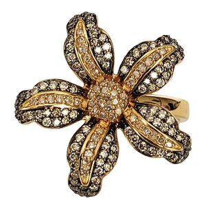 Effy 14K Yellow Gold Chocolate & White Diamond Lily Flower Ring